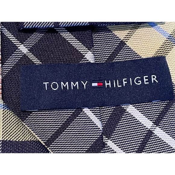 Tommy Hilfiger Yellow, Gray, Black Plaid Tie, Silk Blend, Preppy, Classic, 58" - Picture 5 of 6